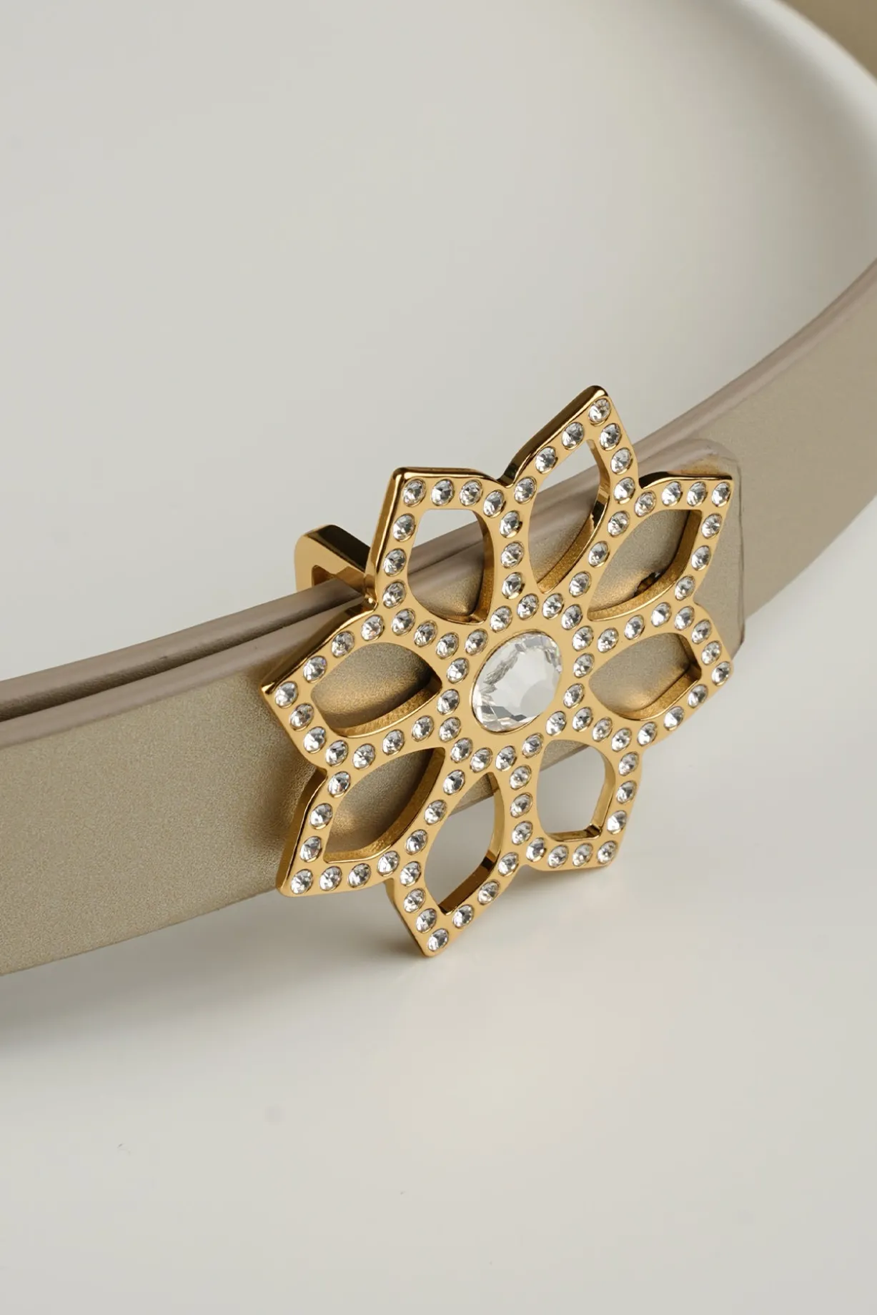 Lotus Leather Waist Belt In Gold With Gold Buckle