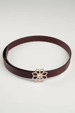 Lotus Leather Waist Belt In Burgundy With Rose-Gold Buckle