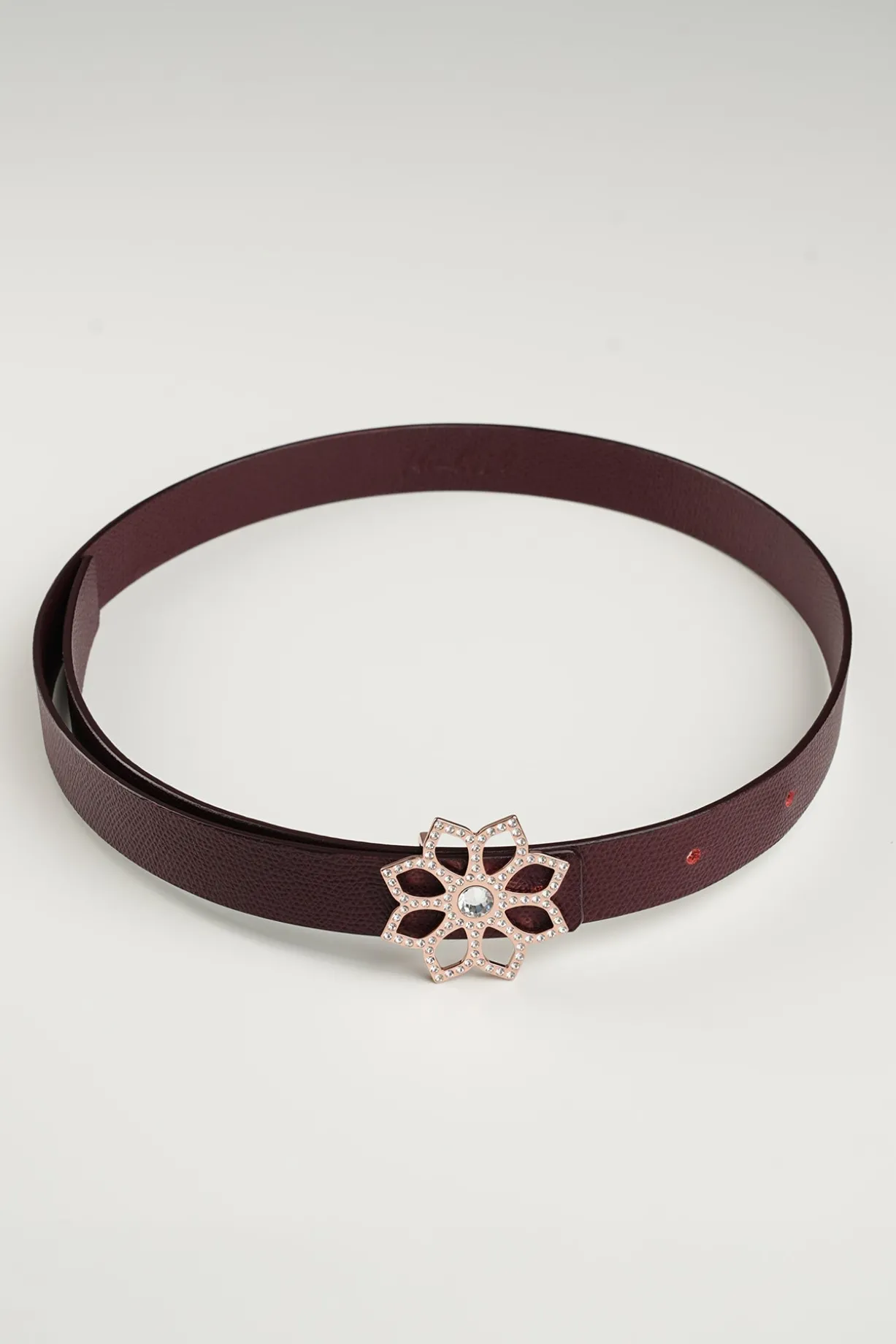Lotus Leather Waist Belt In Burgundy With Rose-Gold Buckle