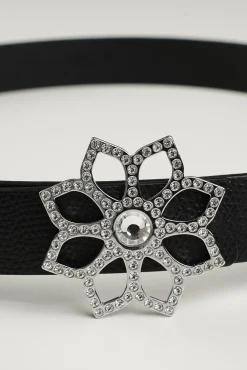 Lotus Leather Waist Belt In Saffiano Black With Silver Buckle