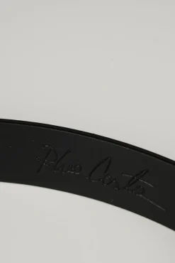Lotus Leather Waist Belt In Saffiano Black With Silver Buckle