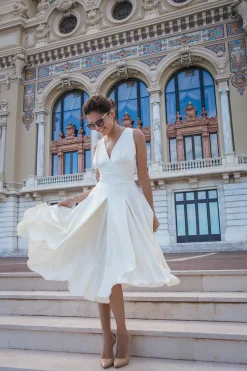 Marilyn Satin Midi Dress In Ivory