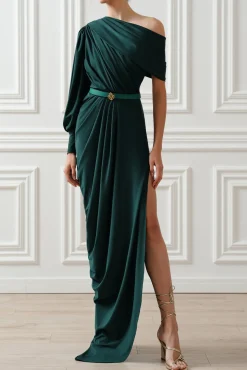 Martina Jersey Long Dress In Pine-Green