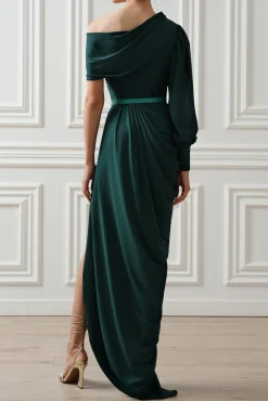 Martina Jersey Long Dress In Pine-Green