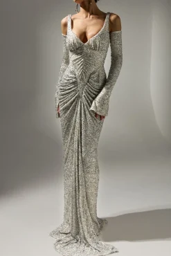 Melek Dress In White-Silver