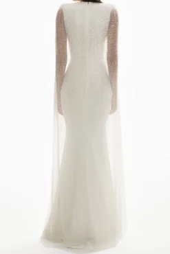 Myra Sequined Cape-Gown In Off-White