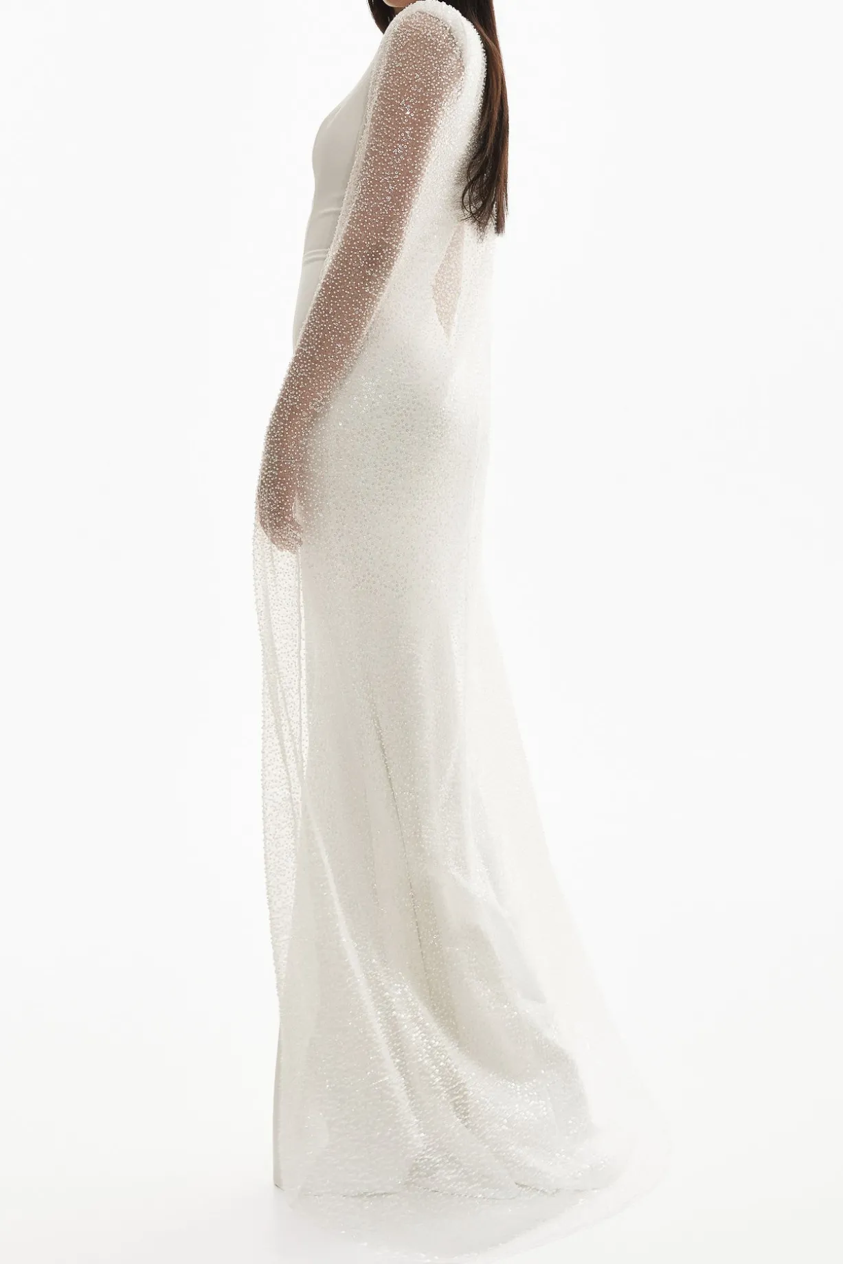 Myra Sequined Cape-Gown In Off-White