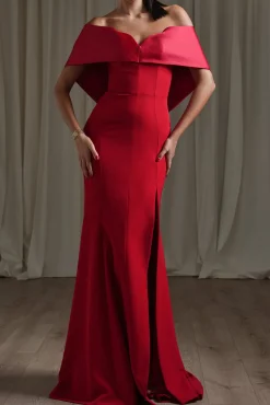 Noura Crepe Satin Long Dress In True-Red