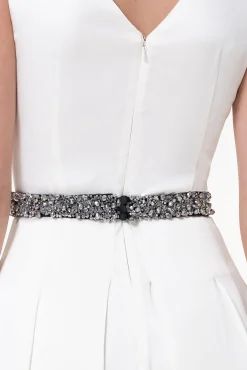 Opulent Crystals Embroidered Black Slim Belt