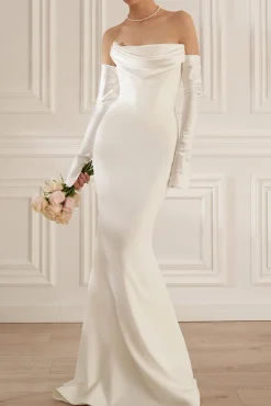 Raven Crepe Long Dress In Off-White