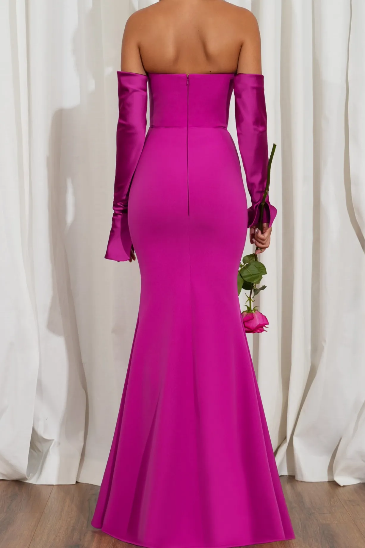 Raven Crepe Long Dress In Magenta