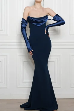 Raven Crepe Long Dress In Prussian-Blue