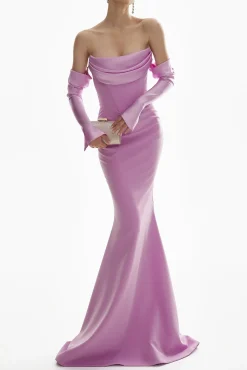 Raven Crepe Long Dress In Lilac