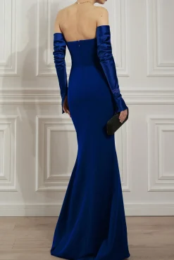 Raven Crepe Long Dress In Royal-Blue