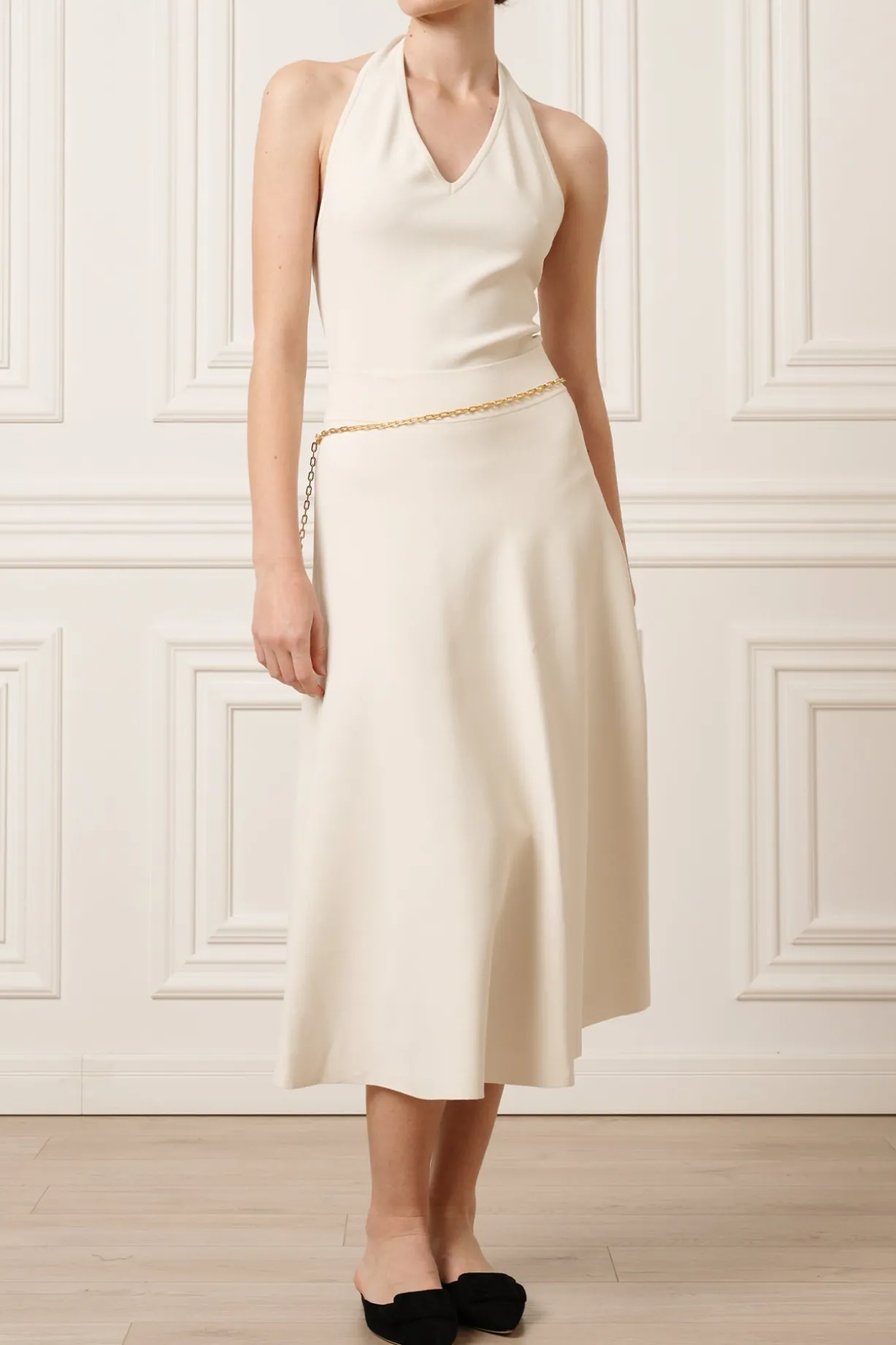 Rea Viscose Jersey Midi Skirt In Off-White