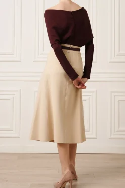 Rea Viscose Jersey Midi Skirt In Beige