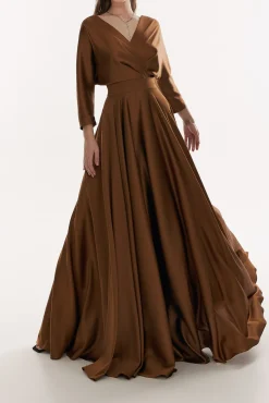 Reese Silk Long Dress In Dark Gold