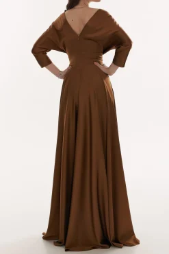 Reese Silk Long Dress In Dark Gold