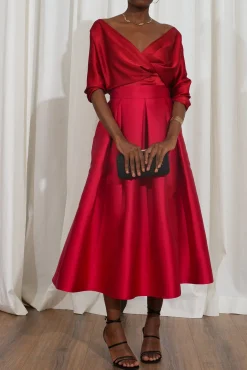 Reese Silk Top In Hot-Red