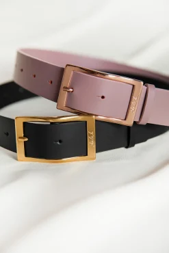 Ripple Matte Black Leather Waist Belt With Gold Buckle