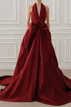 Ryder Faille Long Dress In Ruby-Red