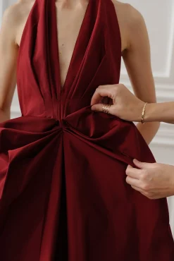 Ryder Faille Long Dress In Ruby-Red