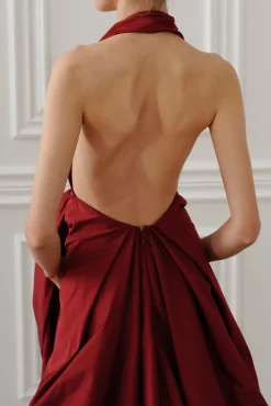 Ryder Faille Long Dress In Ruby-Red