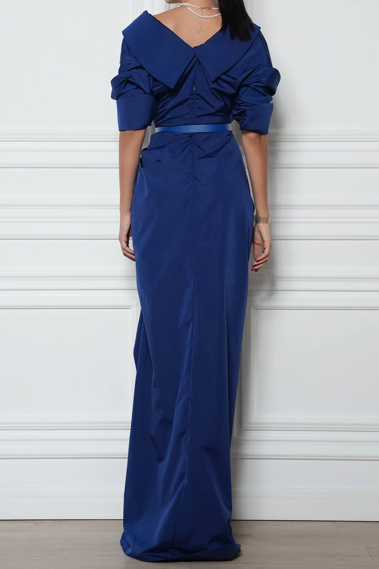 Sabina Royal Blue Taffeta Long Dress