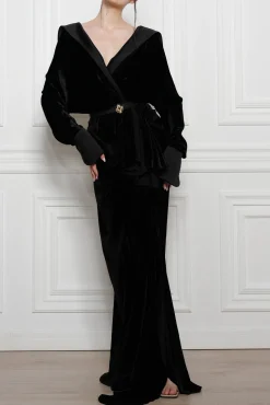 Sabina Velvet Silk Blend Dress In Black