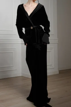 Sabina Velvet Silk Blend Dress In Black