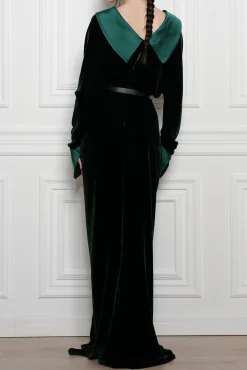 Sabina Velvet Silk Blend Dress In Dark Green