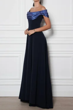 Salma Midnight Blue Crepe Long Dress