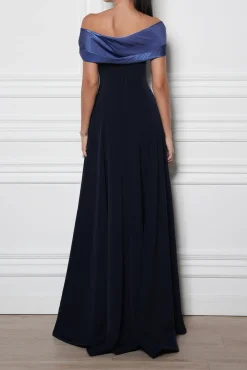 Salma Midnight Blue Crepe Long Dress