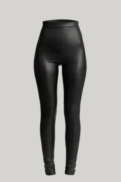 Stretchy Vegan Leather Leggings In Black