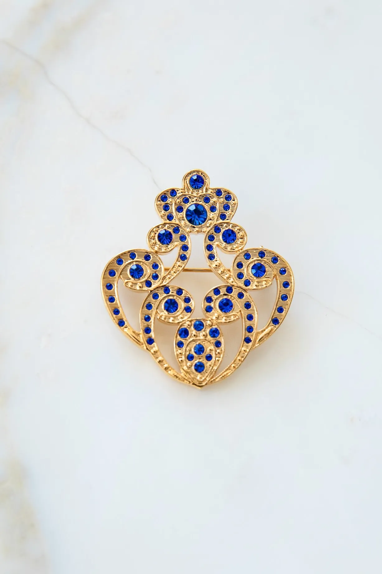 The Crown Brooch - Gold With Sapphire Crystals
