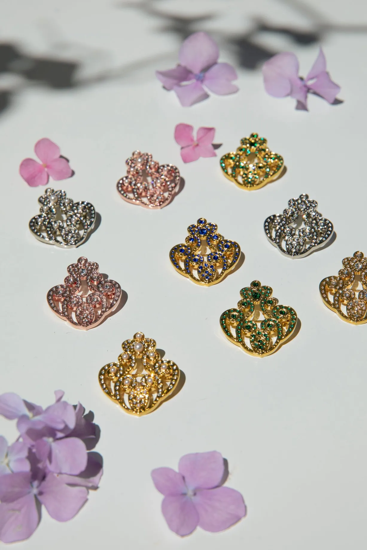 The Crown Brooch - Gold With Emerald Crystals