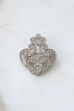 The Crown Brooch - Silver With White Crystals