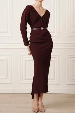 Thea Midi Dress In Burgundy