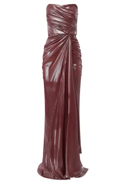 Zaira Glossy Long Dress In Auburn