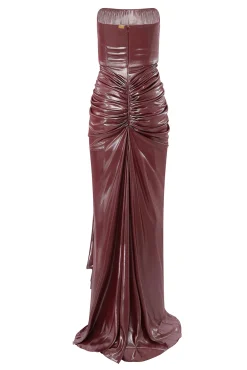 Zaira Glossy Long Dress In Auburn