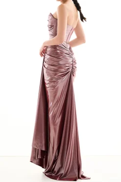 Zaira Glossy Long Dress In Auburn
